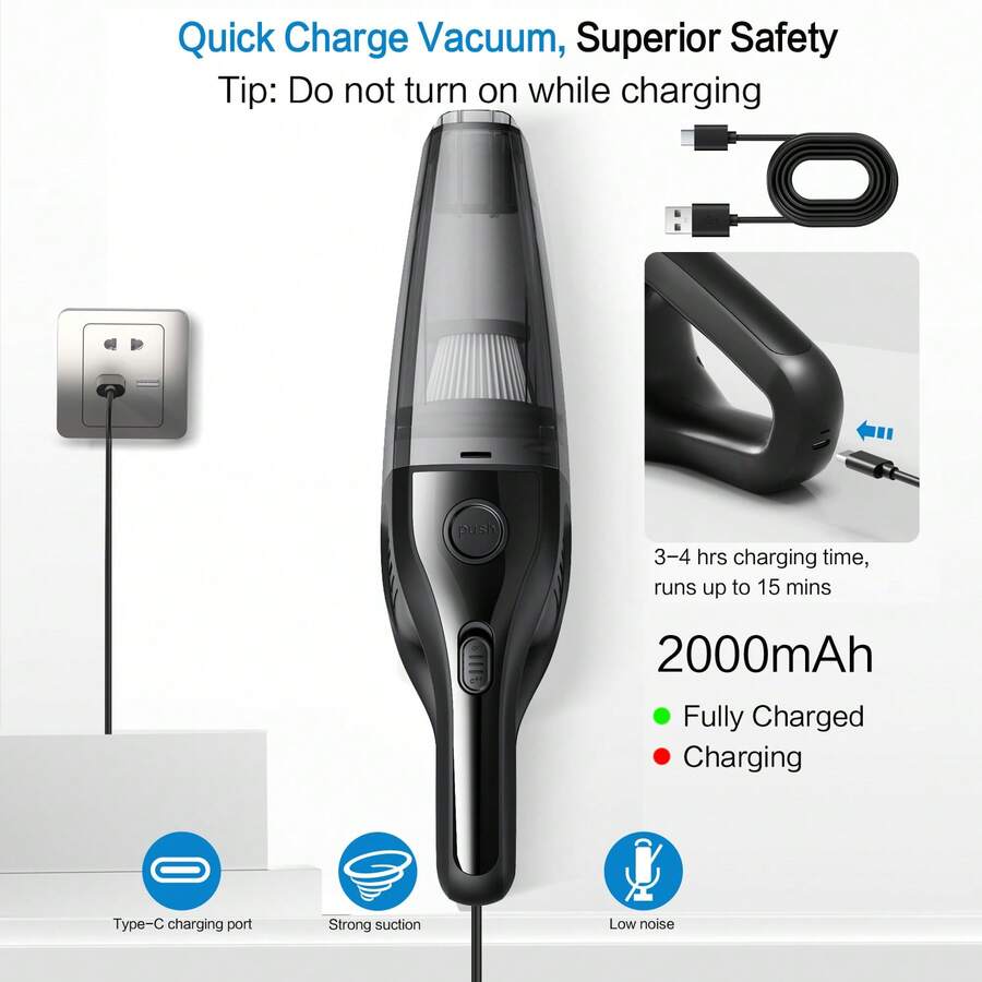 2000mAh Portable Handheld Vacuum Cleaner, Strong Suction USB Rechargeable Mini Vacuum Cleaner With Multiple Accessories, Suitable For Car, Home, Office And Crevices