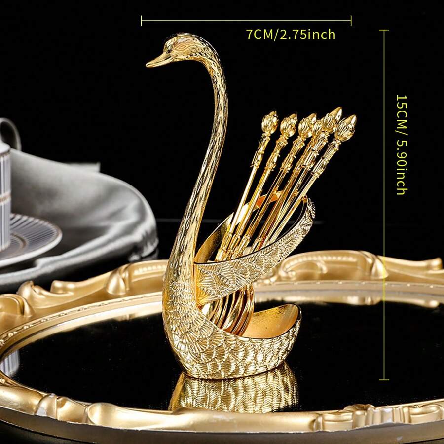 1set (7pcs) European Style Luxurious Swan-Shaped Spoon Holder, Western Restaurant Cutlery Storage, Home Kitchen Tableware Organizer, Can Hold Spoon, Fork, And Chopsticks, Kitchen, Christmas Gift,School Supplies