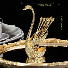 1set (7pcs) European Style Luxurious Swan-Shaped Spoon Holder, Western Restaurant Cutlery Storage, Home Kitchen Tableware Organizer, Can Hold Spoon, Fork, And Chopsticks, Kitchen, Christmas Gift,School Supplies