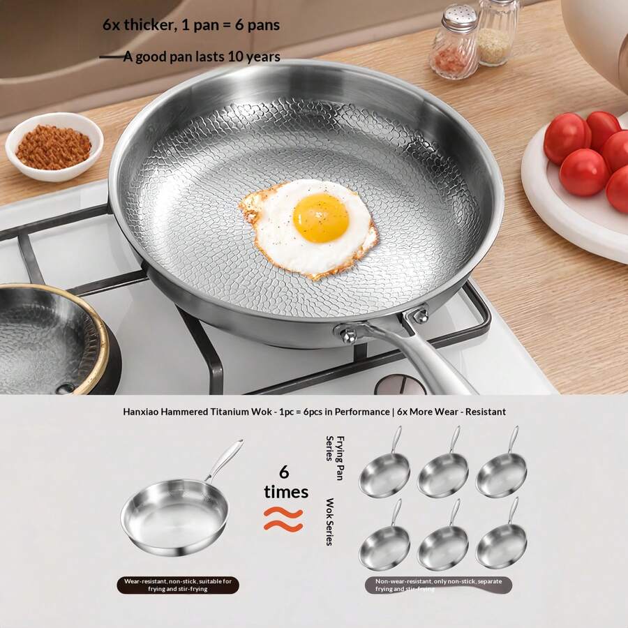 Non-Stick Titanium Coated Flat Bottom Pan, Heavy Duty Hammered Titanium Frying Pan For Home Use