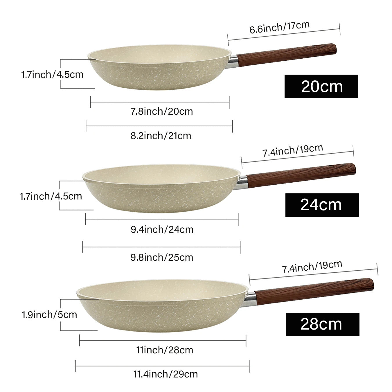 1pc/2pcs/3pcs Cookware Set, Thick Bottom Non-Stick Coating, Wooden Handle, Easy To Clean, Suitable For Various Stoves And Kitchen Cooking, Note The Size, Choose Set Or Single Pan