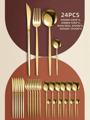 24pcs Stainless Steel Hotel Flatware Set, Includes Forks, Spoons, And Tea Spoons