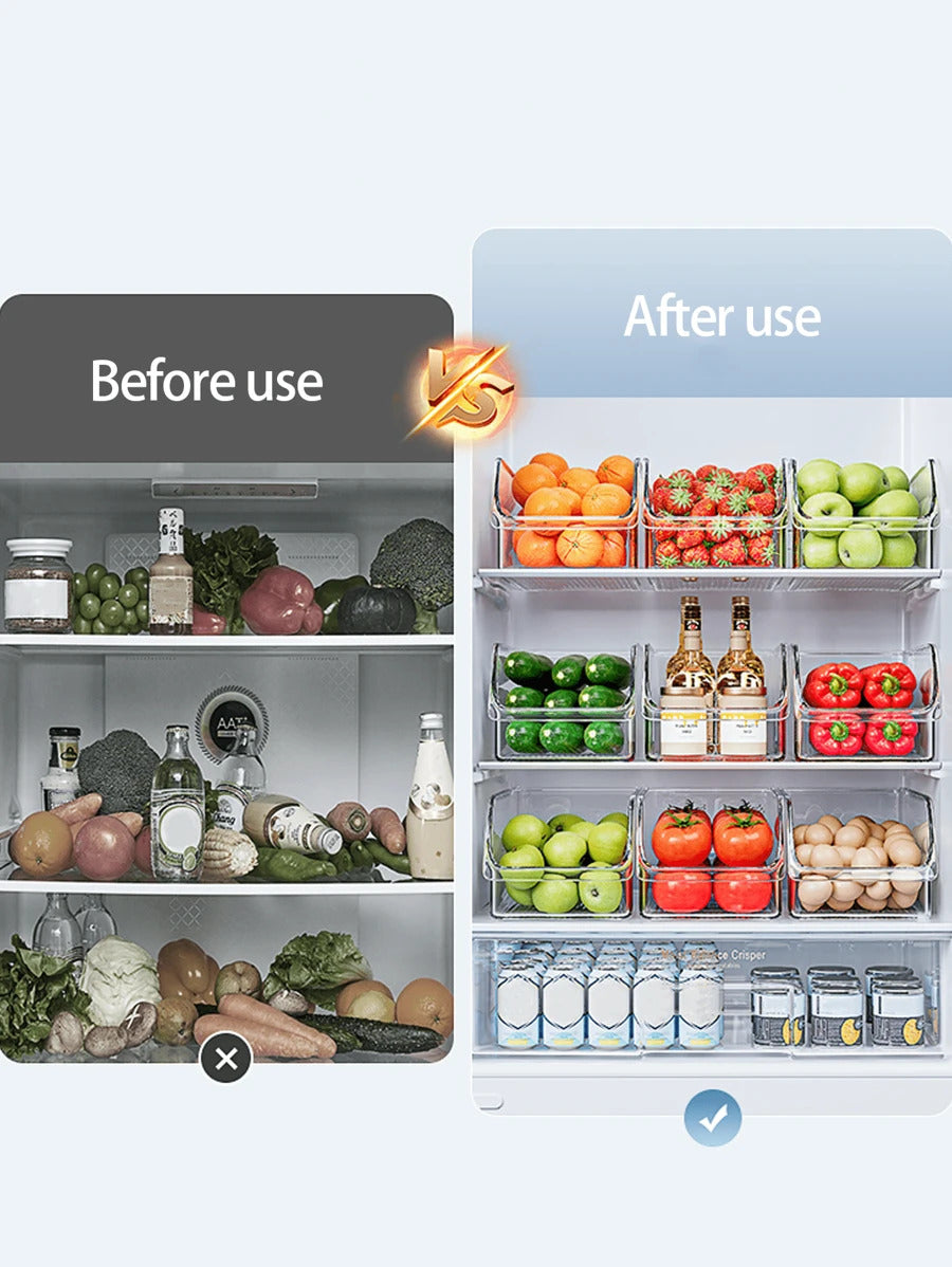 1pc/2sets Transparent Durable Storage Boxes, Stackable Large Capacity Storage Bins, Suitable For Refrigerator, Freezer, Cabinet, Pantry, Kitchen Storage Boxes And Cabinets, Kitchen Accessories, Refrigerator Organizer Boxes, Snack Boxes, Spice Jars, Valent