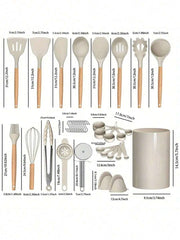 36pcs Silicone Kitchen Cooking Utensils, Heat-Resistant Cooking Utensils Set Of Wooden Handles, Non-Stick Kitchen Gadgets, Including Scraper Spoons, Pizza Knives, Kitchen Stuff Kitchen Accessories Home Kitchen Items
