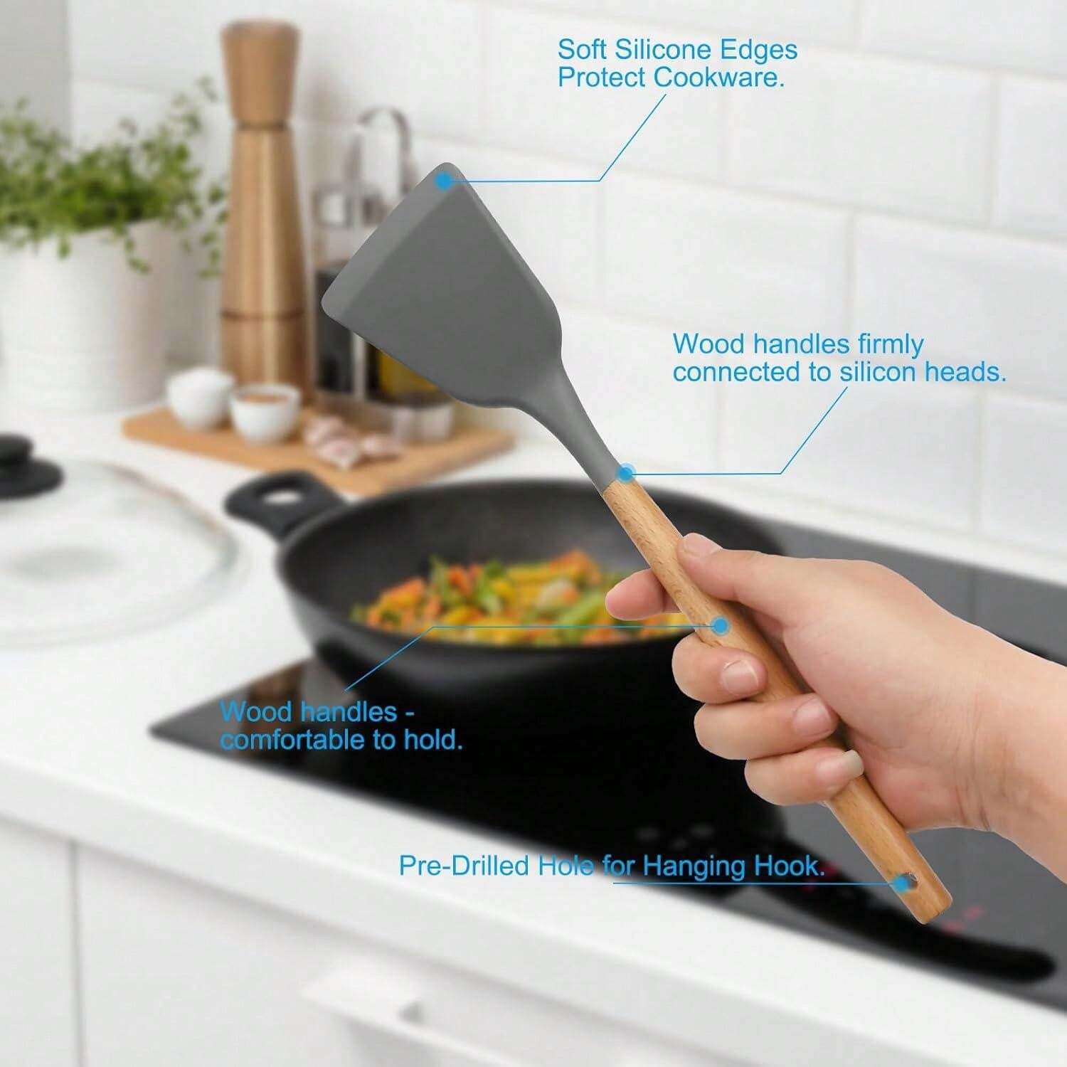44pcs/Set Wooden Handle Silicone Kitchen Utensil Set, Heat Resistant Non-Stick Cookware, Suitable For Cooking And Baking, Ideal For Christmas