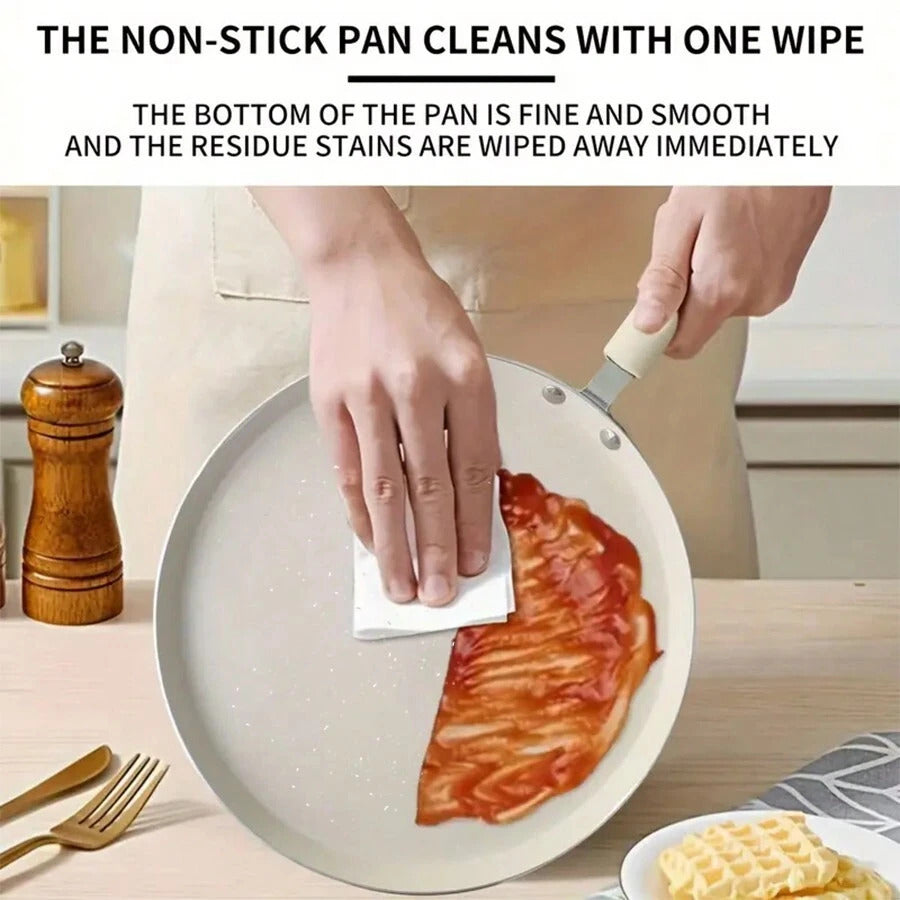 1pc Cream-White Pancake Aluminum Pan, Suitable For Breakfast, Gas And Induction Cooktop, Omelette & Crepe Maker