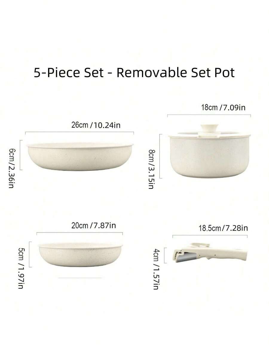 4/5pcs Non-Stick Cookware Set - Cookware Set With Detachable Handles, Suitable For Induction Cooktop, Dishwasher & Oven