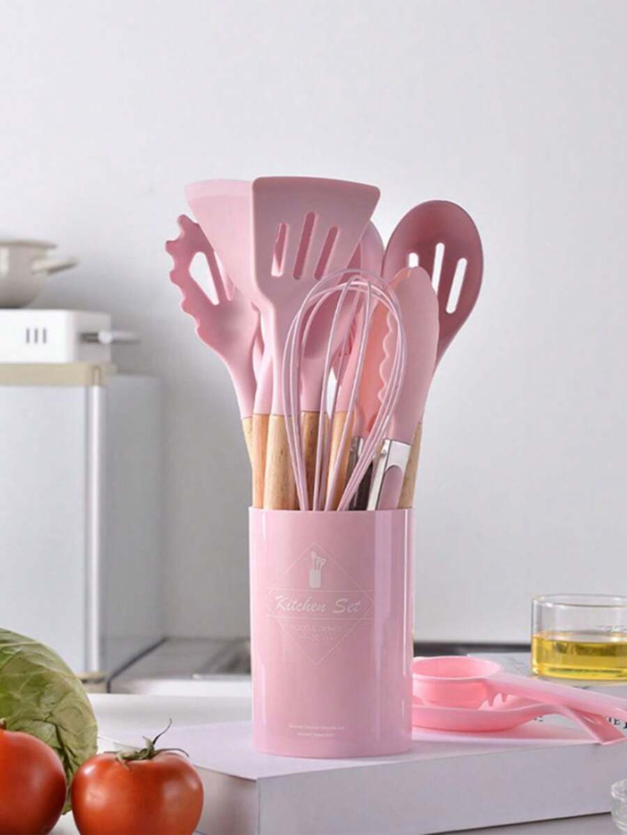 44pcs/Set Wooden Handle Silicone Kitchen Utensil Set, Heat Resistant Non-Stick Cookware, Suitable For Cooking And Baking, Ideal For Christmas