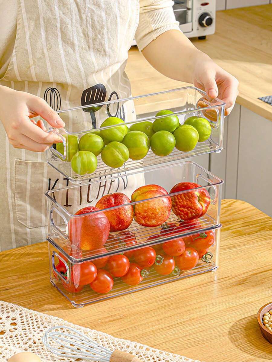 1pc/2sets Transparent Durable Storage Boxes, Stackable Large Capacity Storage Bins, Suitable For Refrigerator, Freezer, Cabinet, Pantry, Kitchen Storage Boxes And Cabinets, Kitchen Accessories, Refrigerator Organizer Boxes, Snack Boxes, Spice Jars, Valent