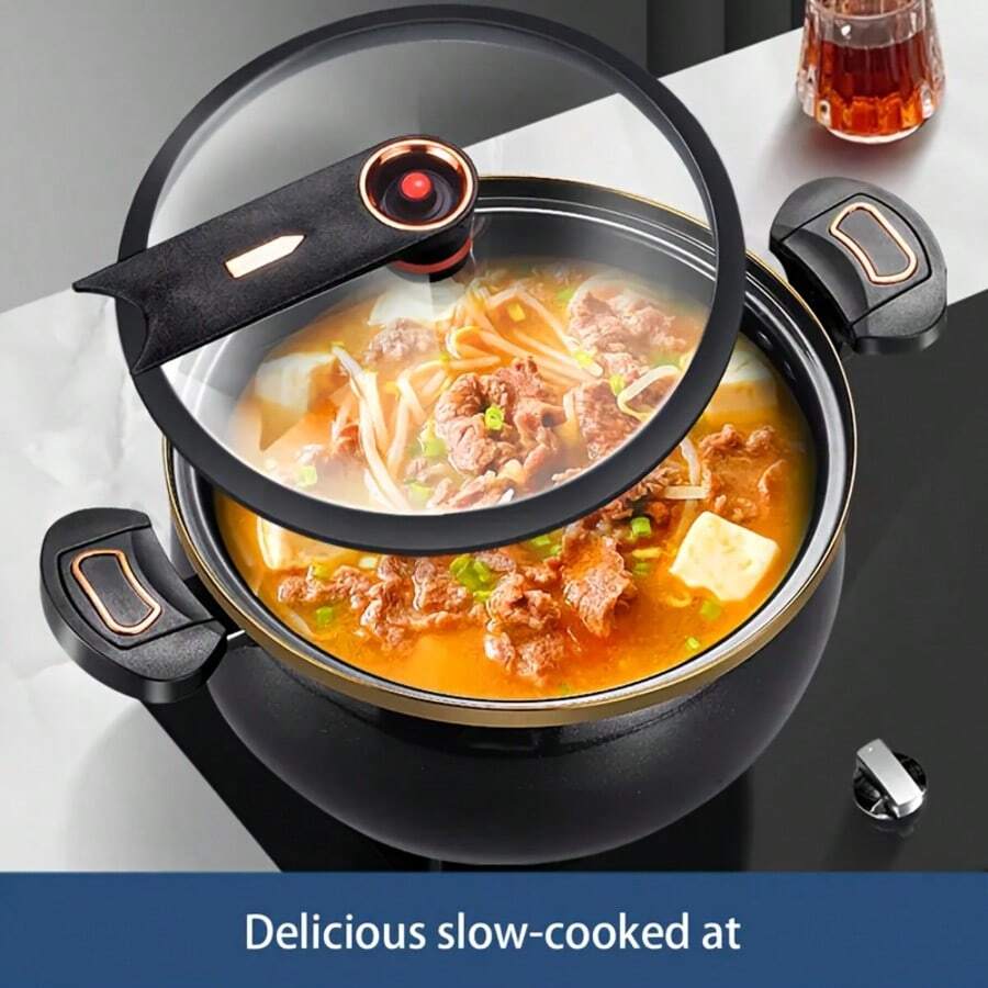 1pc Multi-Functional Soup Pot, Drum-Shaped Large Capacity Cooking Pot, Large Capacity Non-Stick Pot, Suitable For Cooking And Stewing, Applicable To Induction Cooker And Gas Stove, Multi-Functional Large Capacity Braising Pot For Home Use