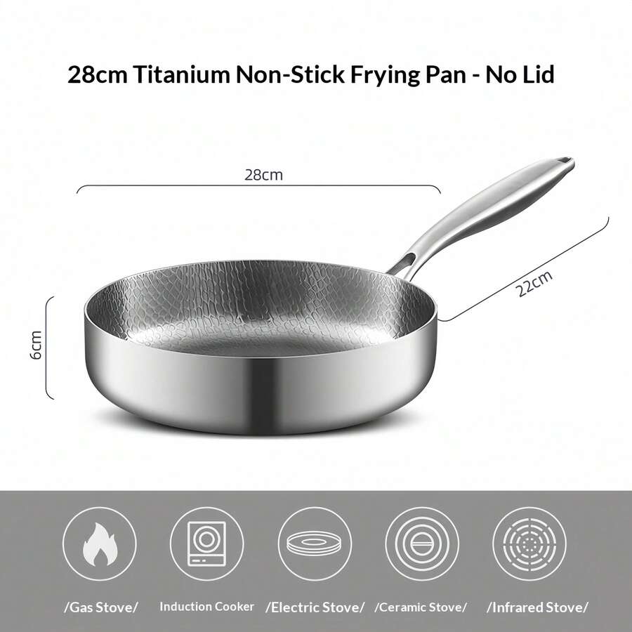 Non-Stick Titanium Coated Flat Bottom Pan, Heavy Duty Hammered Titanium Frying Pan For Home Use