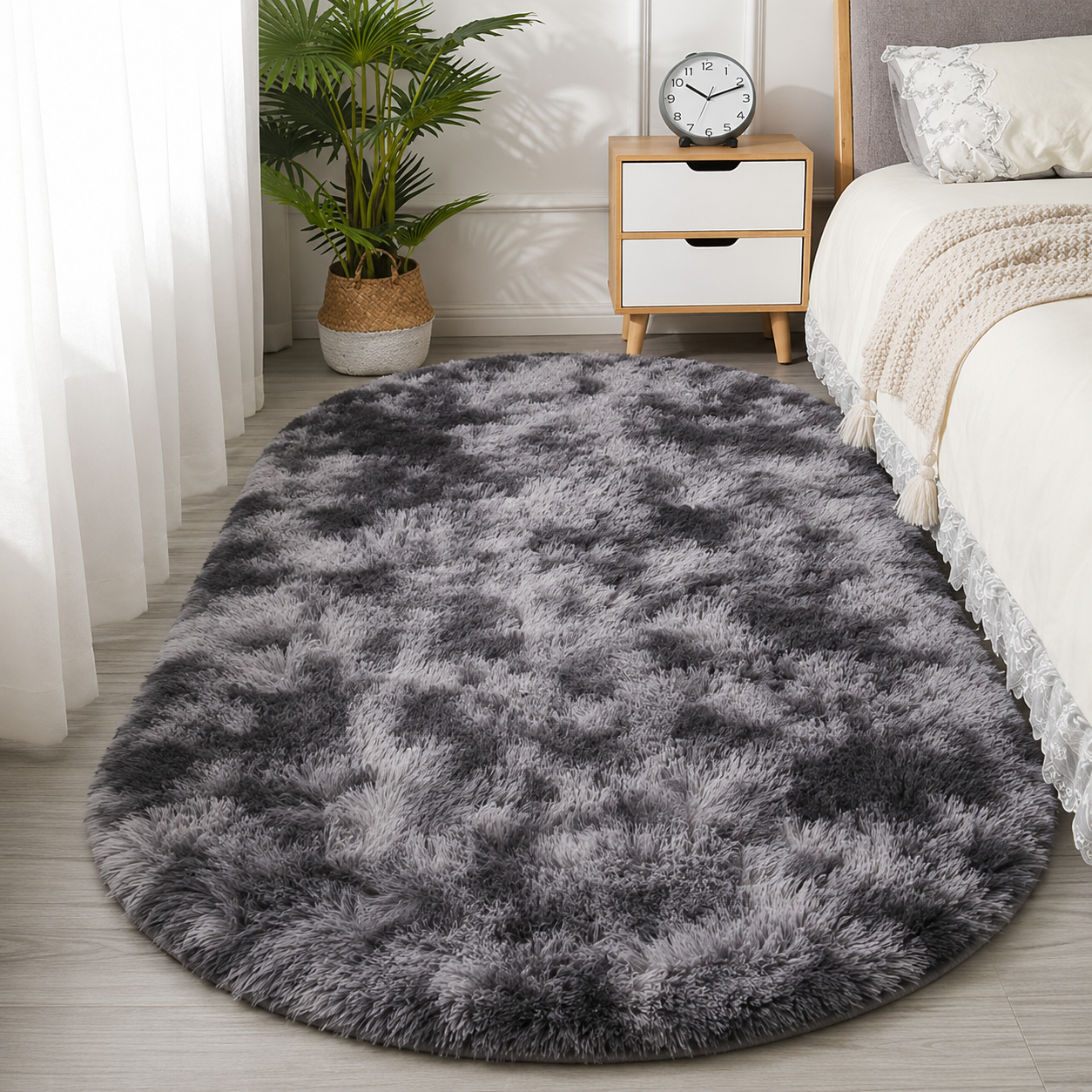 Tie-Dye Oval Plush Area Rug – Soft Thickened Carpet for Bedroom & Living Room