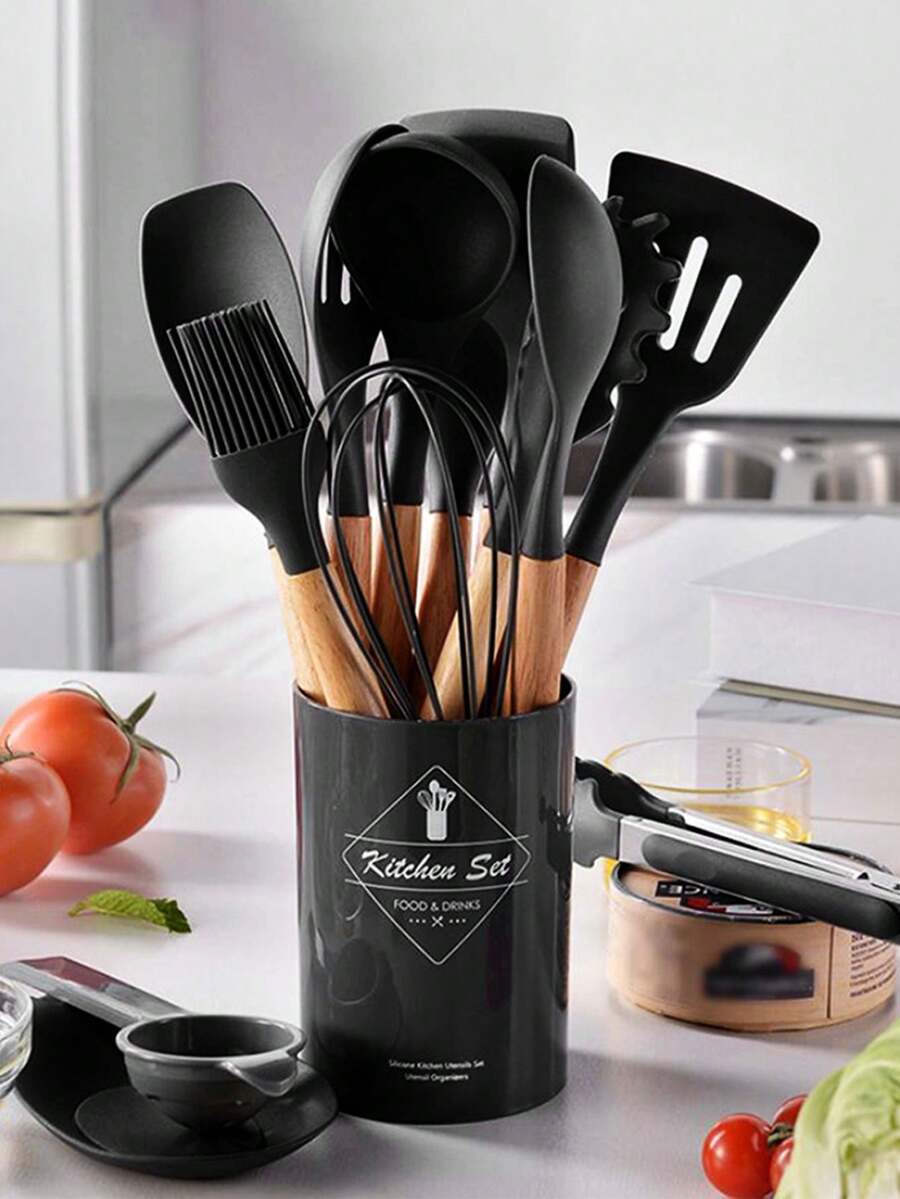 44pcs/Set Wooden Handle Silicone Kitchen Utensil Set, Heat Resistant Non-Stick Cookware, Suitable For Cooking And Baking, Ideal For Christmas