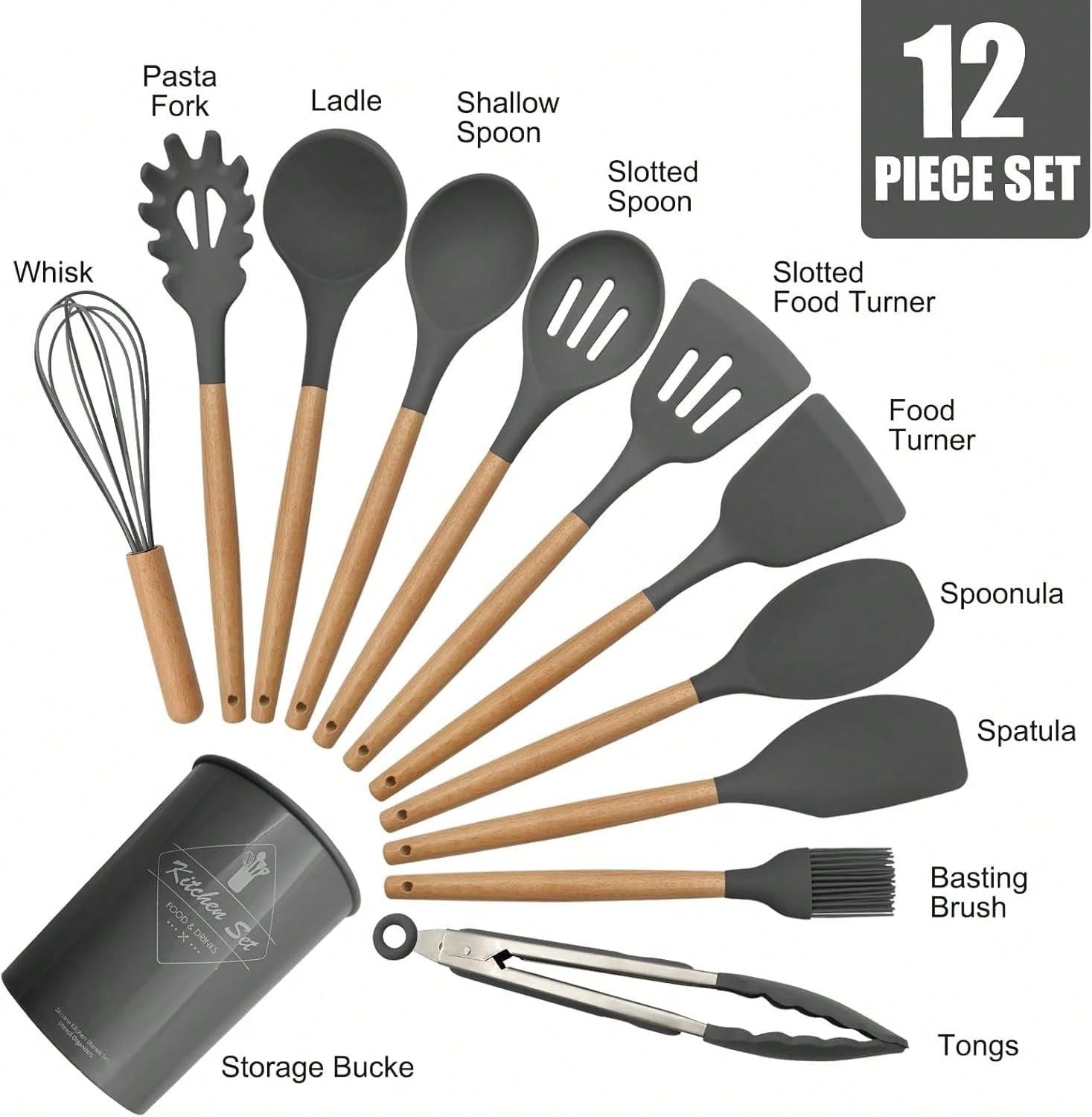 44pcs/Set Wooden Handle Silicone Kitchen Utensil Set, Heat Resistant Non-Stick Cookware, Suitable For Cooking And Baking, Ideal For Christmas