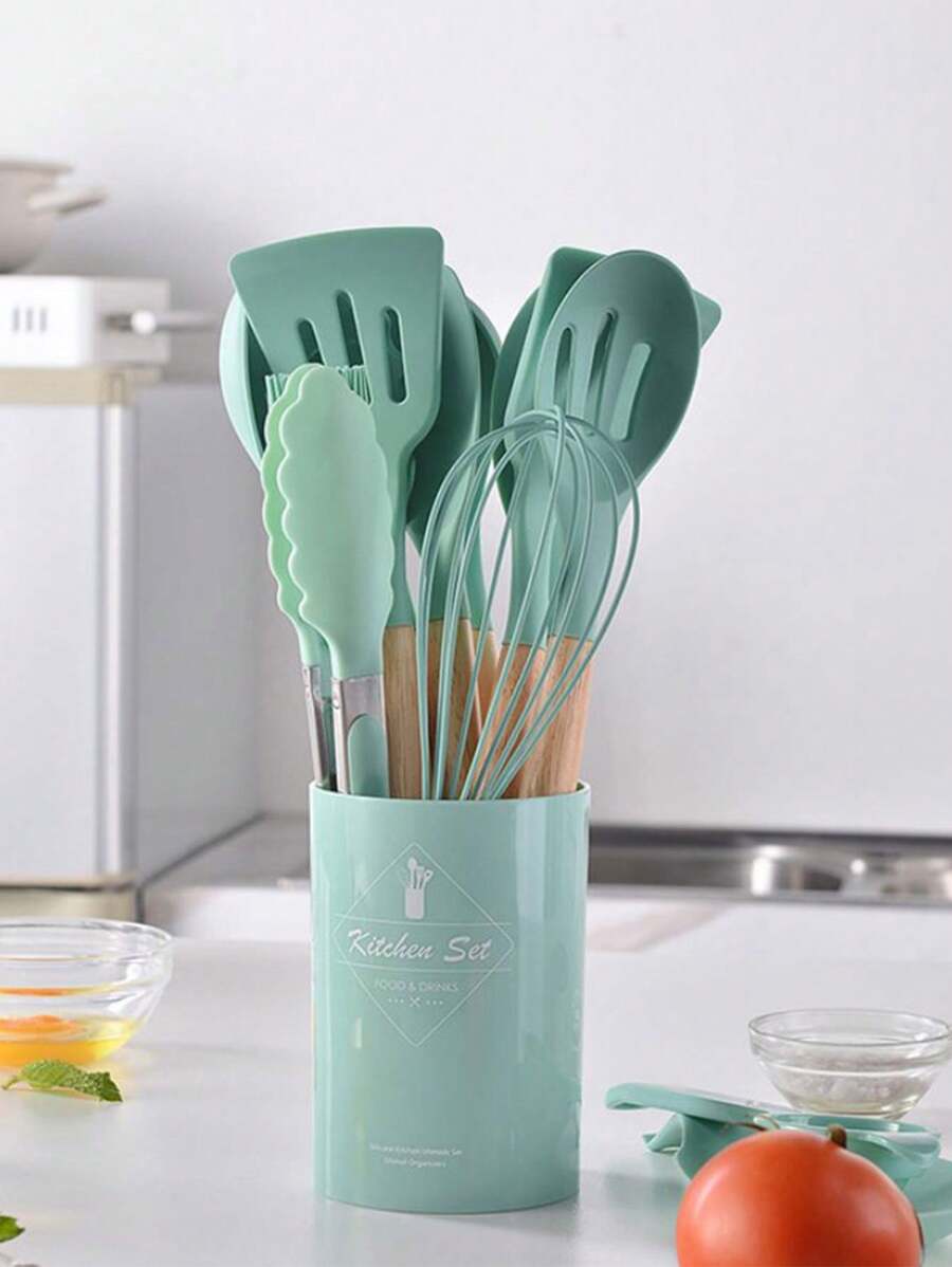 44pcs/Set Wooden Handle Silicone Kitchen Utensil Set, Heat Resistant Non-Stick Cookware, Suitable For Cooking And Baking, Ideal For Christmas