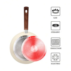 1pc/2pcs/3pcs Cookware Set, Thick Bottom Non-Stick Coating, Wooden Handle, Easy To Clean, Suitable For Various Stoves And Kitchen Cooking, Note The Size, Choose Set Or Single Pan