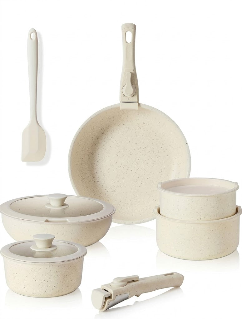 4/5pcs Non-Stick Cookware Set - Cookware Set With Detachable Handles, Suitable For Induction Cooktop, Dishwasher & Oven