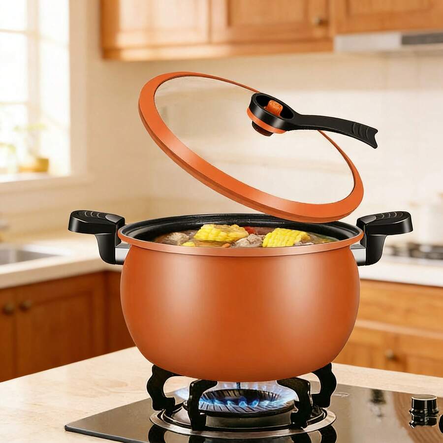 1pc Multi-Functional Soup Pot, Drum-Shaped Large Capacity Cooking Pot, Large Capacity Non-Stick Pot, Suitable For Cooking And Stewing, Applicable To Induction Cooker And Gas Stove, Multi-Functional Large Capacity Braising Pot For Home Use