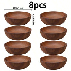 1/2/4/8pcs Handcrafted Gourd-Shaped Acacia Wood Bowls - Round Wooden Salad/Snack Bowls For Popcorn, Pasta, Candy, Cereal, Coconut Spread, Appetizers, Kitchen, Country Design Handmade Wooden Dishes, Dipping Sauce Plates 3.14in/4.92in/5.51in/6.3in