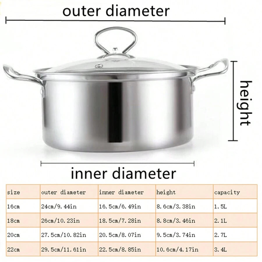 1pc Stainless Steel Mini Cooking Pot, Suitable For Electric And Gas Stoves, With See-Through Glass Lid, Ideal For Individual, Home Use Or Hot Pot Seafood Boil