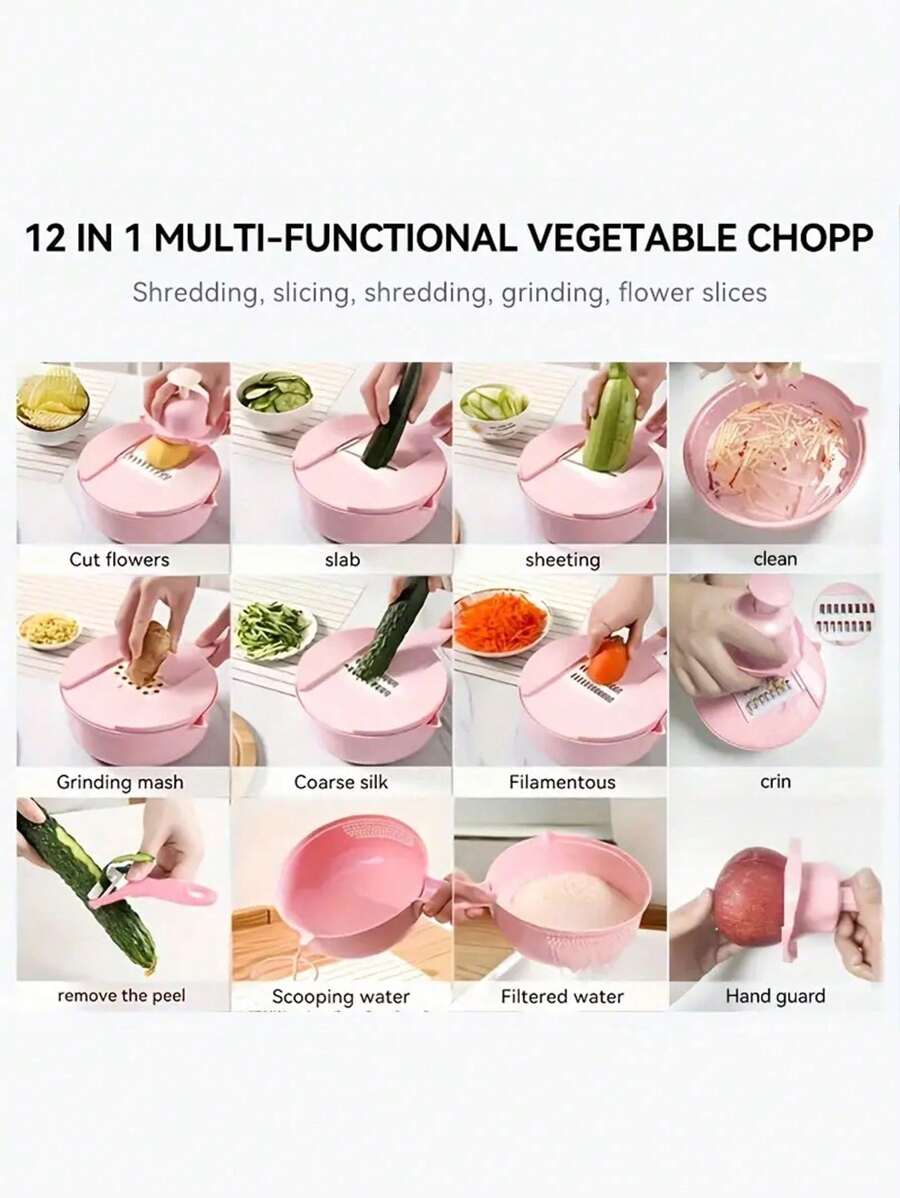 12 In 1 Multi-Functional Vegetable Chopper Carrots Potatoes Manually Cut Shred Slicer Radish Grater Kitchen Tools Vegetable Cutter For Hotel/Commercial Eid Al-Adha Mubarak