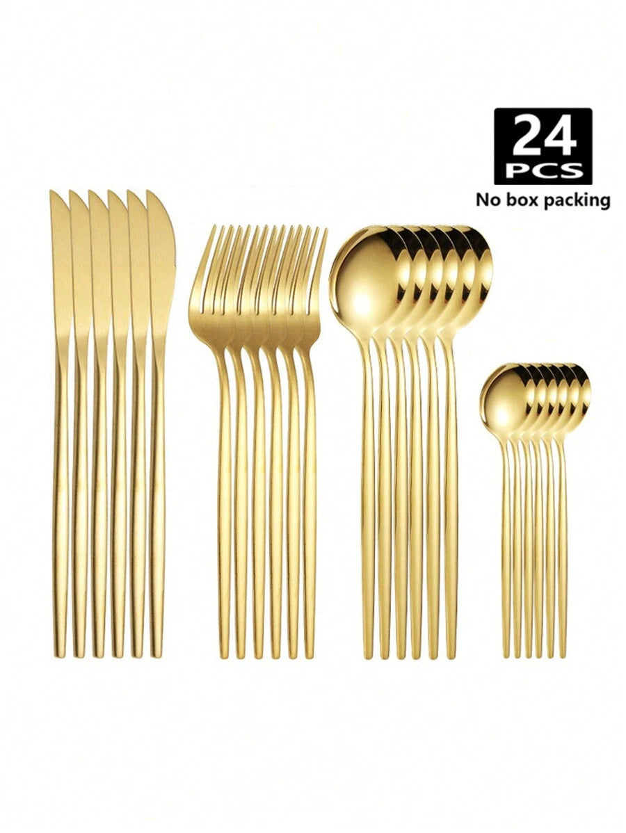 4/16/24/32/40pcs Portuguese Stainless Steel Knife Fork Spoon Steak Cutlery Set, Suitable For Kitchen, Restaurant, Hotel, Wedding, Party, Holiday Gift,School Supplies