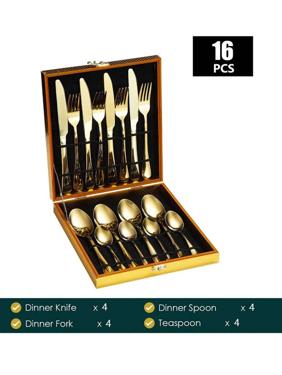 12/16/24pcs Set Stainless Steel Cutlery Set With Storage Box, Gift Box, Suitable For Home, Kitchen, Wedding, Party,Kitchen,Christmas Gift