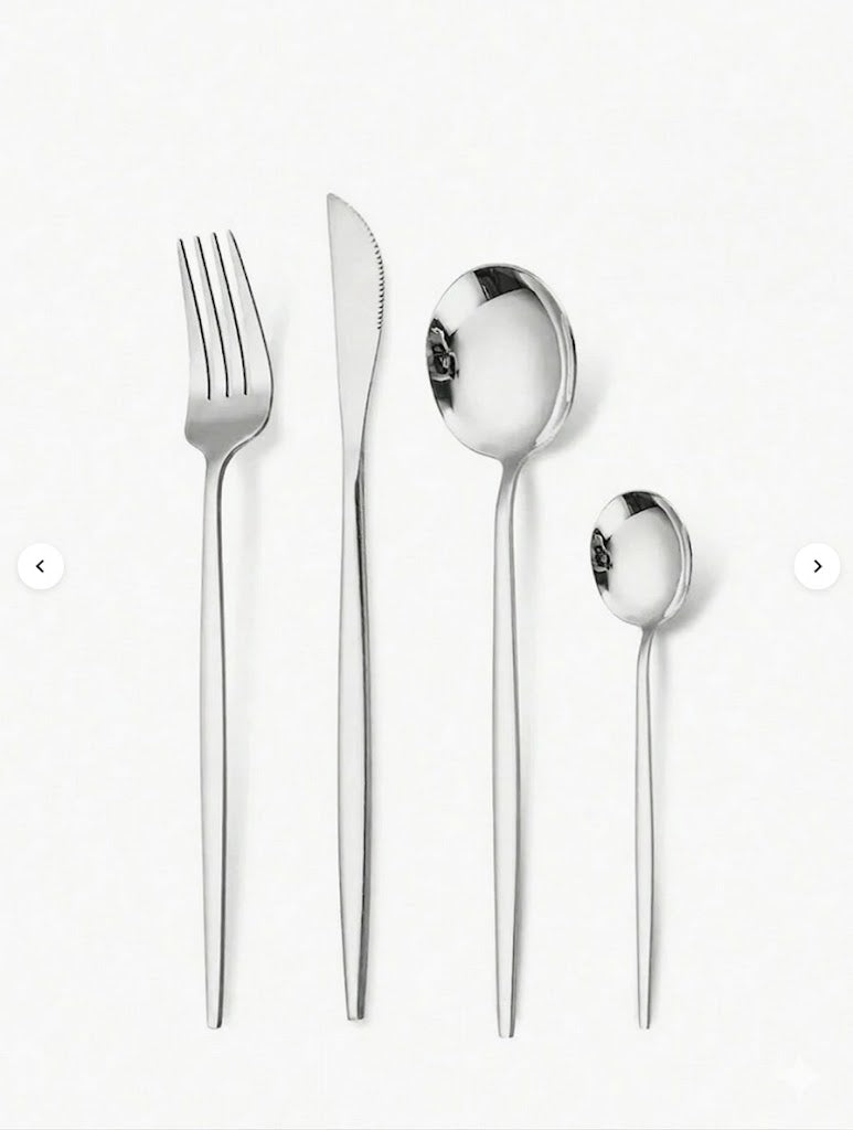 4/16/24/32/40pcs Portuguese Stainless Steel Knife Fork Spoon Steak Cutlery Set, Suitable For Kitchen, Restaurant, Hotel, Wedding, Party, Holiday Gift,School Supplies