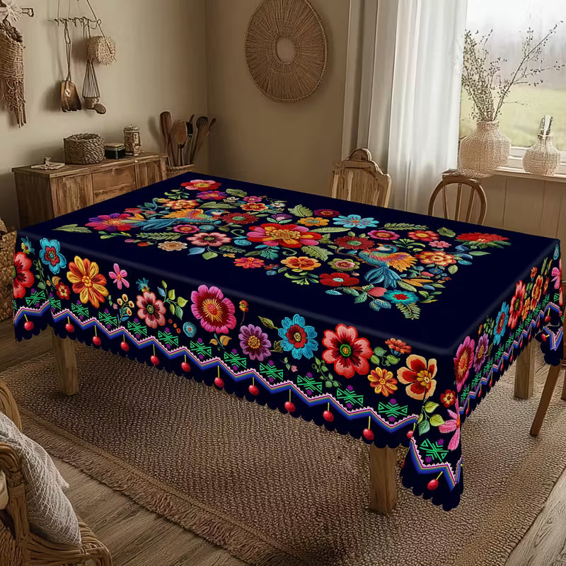 🔥Hot Sale🔥Mexican Floral Tablecloth With Scalloped Edge (50% OFF)