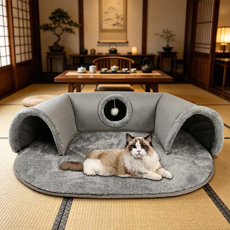 📢📢50% OFF !! ⏰Plush 2-in-1 Cat Tunnel Bed