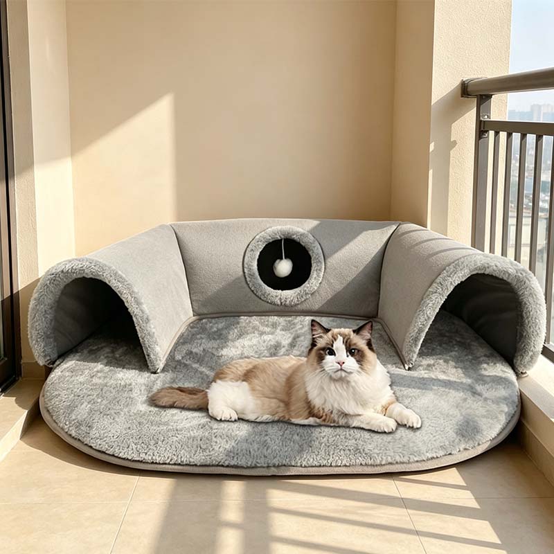 📢📢50% OFF !! ⏰Plush 2-in-1 Cat Tunnel Bed
