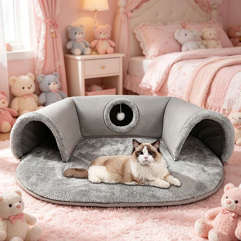 📢📢50% OFF !! ⏰Plush 2-in-1 Cat Tunnel Bed